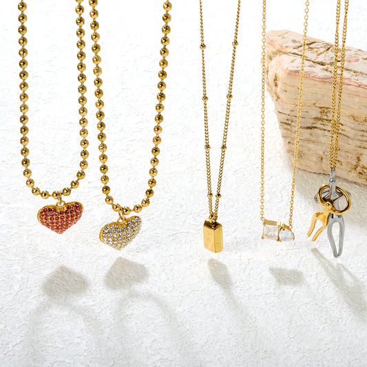 ✨ 18K Gold Plated 40/45+5cm Zircon With Love Shape Necklace Wholesale (MOQ 12+) | Stainless Steel Hypoallergenic 🌍 | Dainty Chain & Charm Bracelets