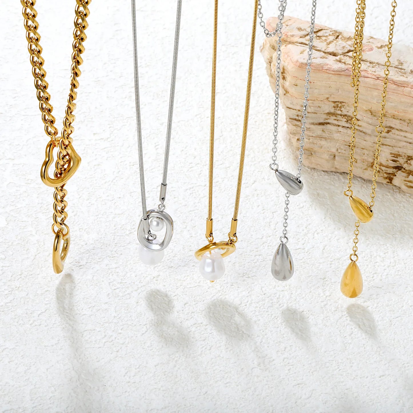 ✨ 18k gold plated 65cm/46+5cm Pearls Stainless Steel Necklaces Wholesale (12+ Pieces) | Hypoallergenic & Tarnish-Free 🌍 | Trendy Pendants & Chains