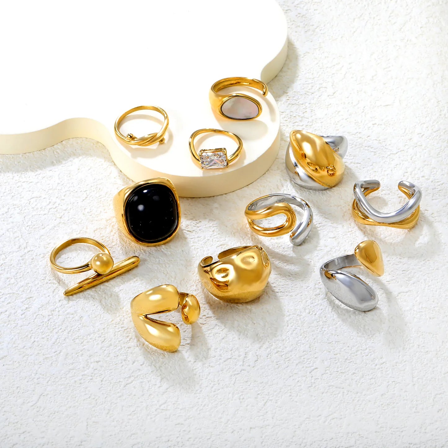 ✨ 18K Gold PVD Adjust Size Ring Wholesale (MOQ 12+) | Stainless Steel Hypoallergenic Bands 🌍 | Stackable & Statement Rings