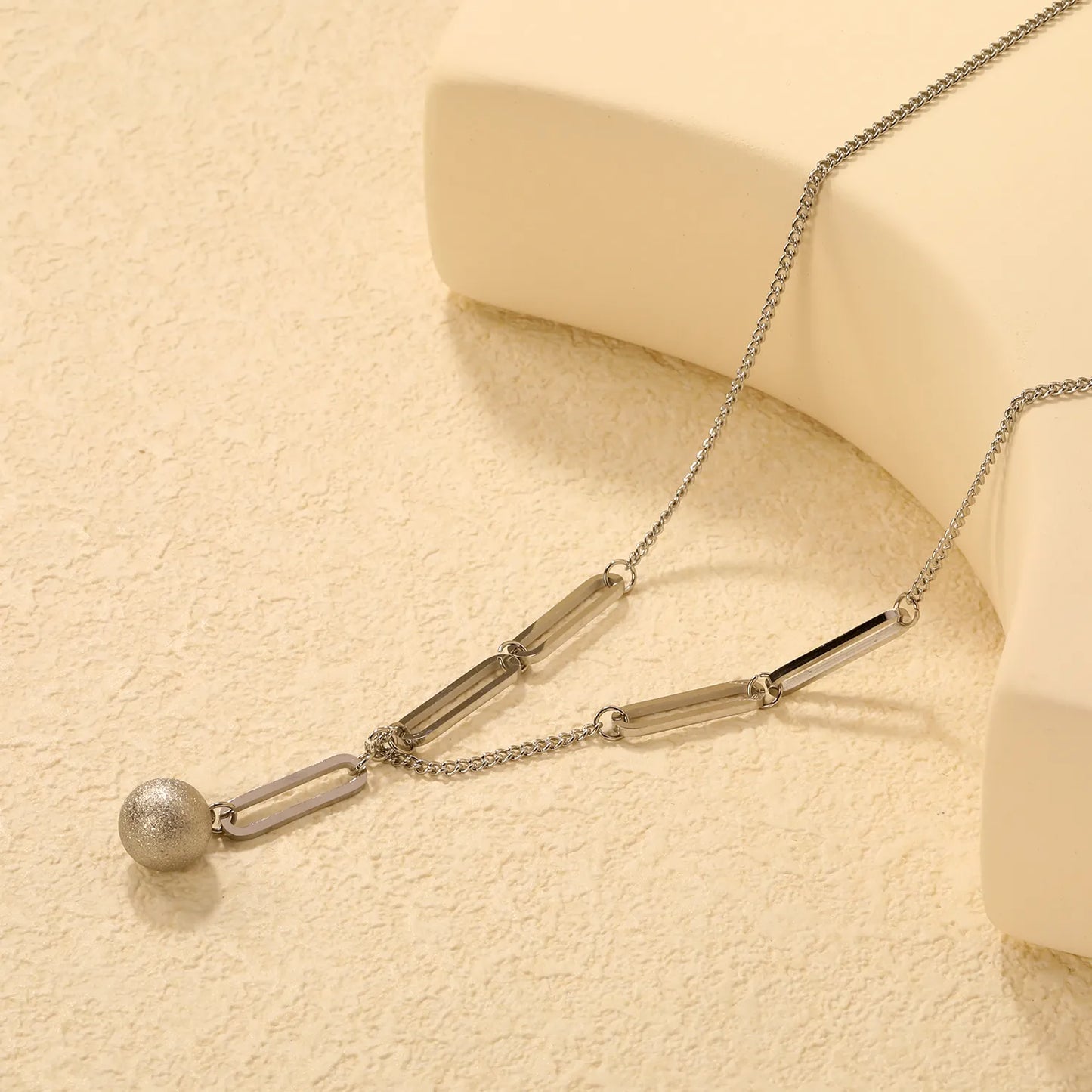 ✨Wholesale Paperclip Chain Necklace: 10mm Sand Bead Pendant + 40+5cm Adjustable | Steel/Gold Stainless Steel Bulk Jewelry