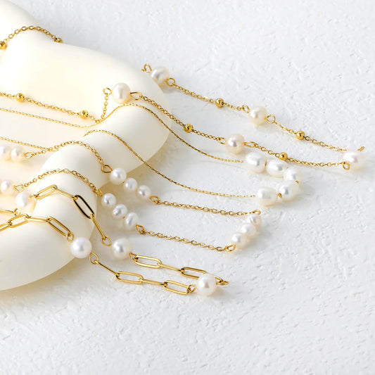 ✨ 18k gold plated Pearl Stainless Steel Necklaces Wholesale (12+ Pieces) | Hypoallergenic & Tarnish-Free 🌍 | Trendy Pendants & Chains