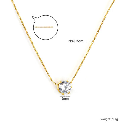 ✨ 5mm Six-Prong Diamond Pendant Necklace 40+5cm Stainless Steel Chain | Simulated White Diamond | Silver/Gold Minimalist Jewelry | Wholesale