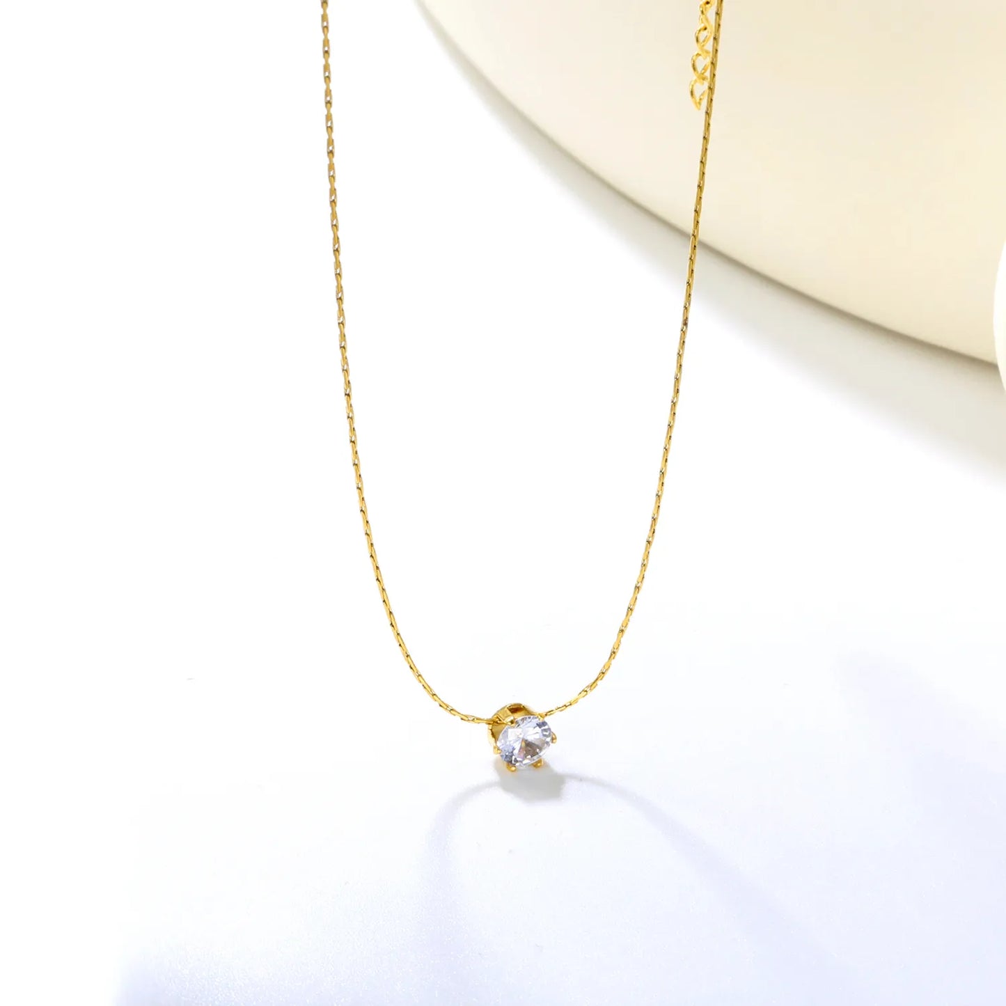 ✨ 5mm Six-Prong Diamond Pendant Necklace 40+5cm Stainless Steel Chain | Simulated White Diamond | Silver/Gold Minimalist Jewelry | Wholesale