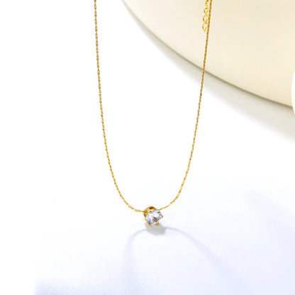 ✨ 5mm Six-Prong Diamond Pendant Necklace 40+5cm Stainless Steel Chain | Simulated White Diamond | Silver/Gold Minimalist Jewelry | Wholesale
