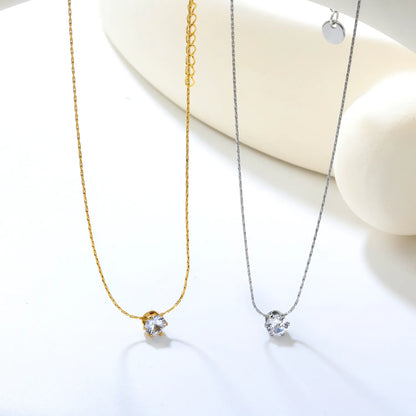 ✨ 5mm Six-Prong Diamond Pendant Necklace 40+5cm Stainless Steel Chain | Simulated White Diamond | Silver/Gold Minimalist Jewelry | Wholesale