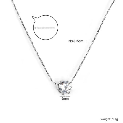 ✨ 5mm Six-Prong Diamond Pendant Necklace 40+5cm Stainless Steel Chain | Simulated White Diamond | Silver/Gold Minimalist Jewelry | Wholesale