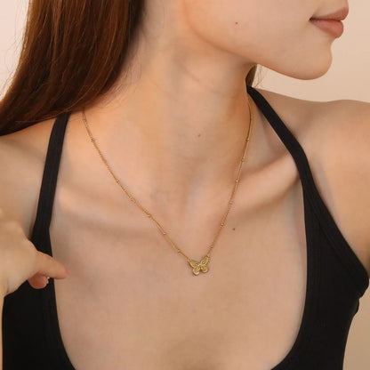 ✨🦋 Wholesale Gold Stainless Steel Butterfly Pendant Necklace | 15.4x12mm Delicate Butterfly Charm | Dainty Chain Necklace