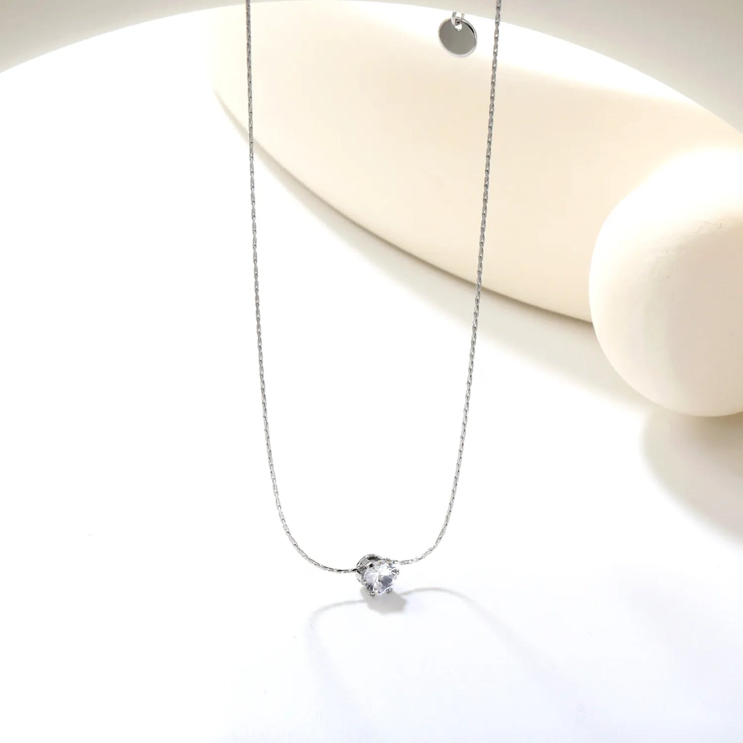 ✨ 5mm Six-Prong Diamond Pendant Necklace 40+5cm Stainless Steel Chain | Simulated White Diamond | Silver/Gold Minimalist Jewelry | Wholesale