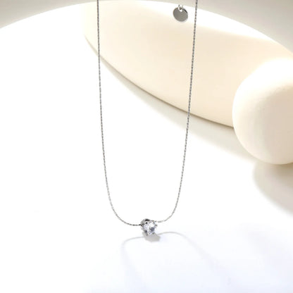 ✨ 5mm Six-Prong Diamond Pendant Necklace 40+5cm Stainless Steel Chain | Simulated White Diamond | Silver/Gold Minimalist Jewelry | Wholesale