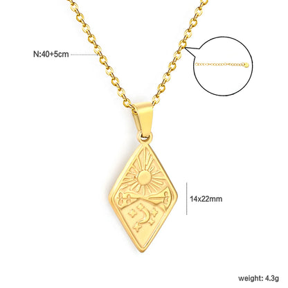 ✨ Wholesale Gold Stainless Steel Bohemian Necklace | 14x22mm Rhombus Pendant | Free-Spirited Layering Chain