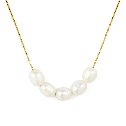 🌊 Wholesale 5x6*7mm Pearl Cross Necklace | 40+5cm +6mm Tag Gold