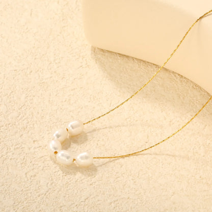 🌊 Wholesale 5x6*7mm Pearl Cross Necklace | 40+5cm +6mm Tag Gold