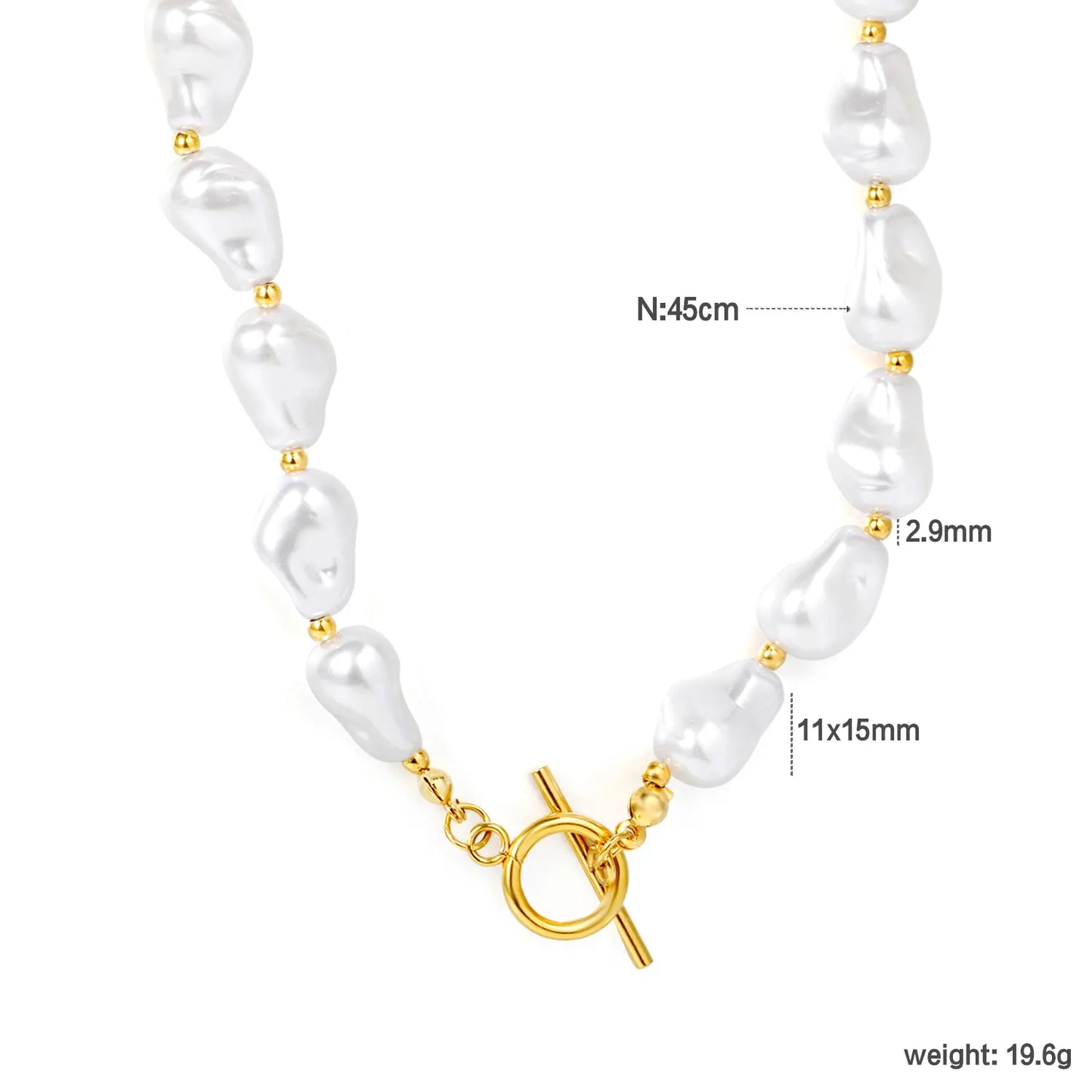 ✨ Wholesale Gold Baroque Pearl Necklace | 24pcs 11*15mm Faux Pearls + 25pcs 2.9mm Hollow Beads | 45cm OT Clasp Chain | Luxury Jewelry