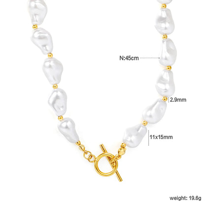 ✨ Wholesale Gold Baroque Pearl Necklace | 24pcs 11*15mm Faux Pearls + 25pcs 2.9mm Hollow Beads | 45cm OT Clasp Chain | Luxury Jewelry