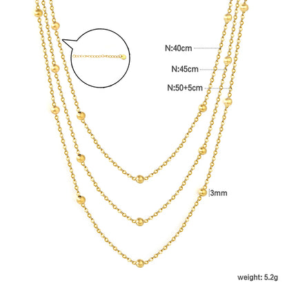 ✨ Wholesale Gold Stainless Steel Beaded Sweater Chain | 3mm Round Bead Snake Chain 40+45+50cm Lengths | 5cm Extender & 6mm Lobster Clasp