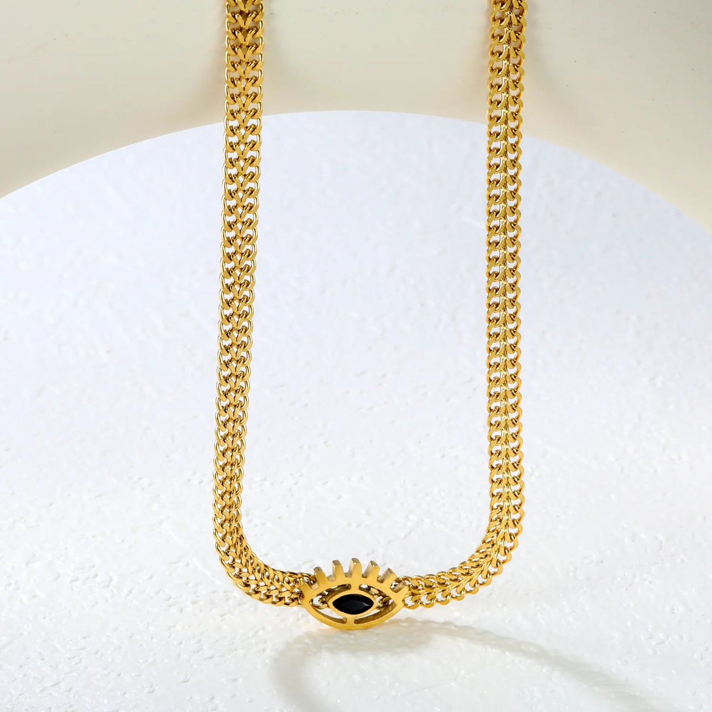 👁️ Wholesale 16.6x10.8mm Evil Eye Pendant Necklace | 5.3mm Chain 40+5cm | Gold Stainless Steel
