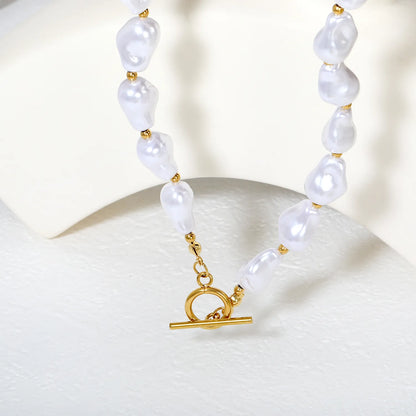 ✨ Wholesale Gold Baroque Pearl Necklace | 24pcs 11*15mm Faux Pearls + 25pcs 2.9mm Hollow Beads | 45cm OT Clasp Chain | Luxury Jewelry