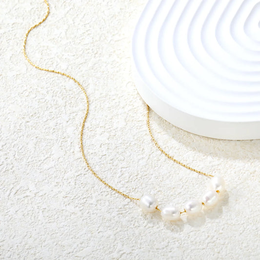 🌊 Wholesale 5x6*7mm Pearl Cross Necklace | 40+5cm +6mm Tag Gold