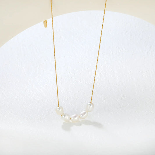 🌊 Wholesale 5x6*7mm Pearl Cross Necklace | 40+5cm +6mm Tag Gold