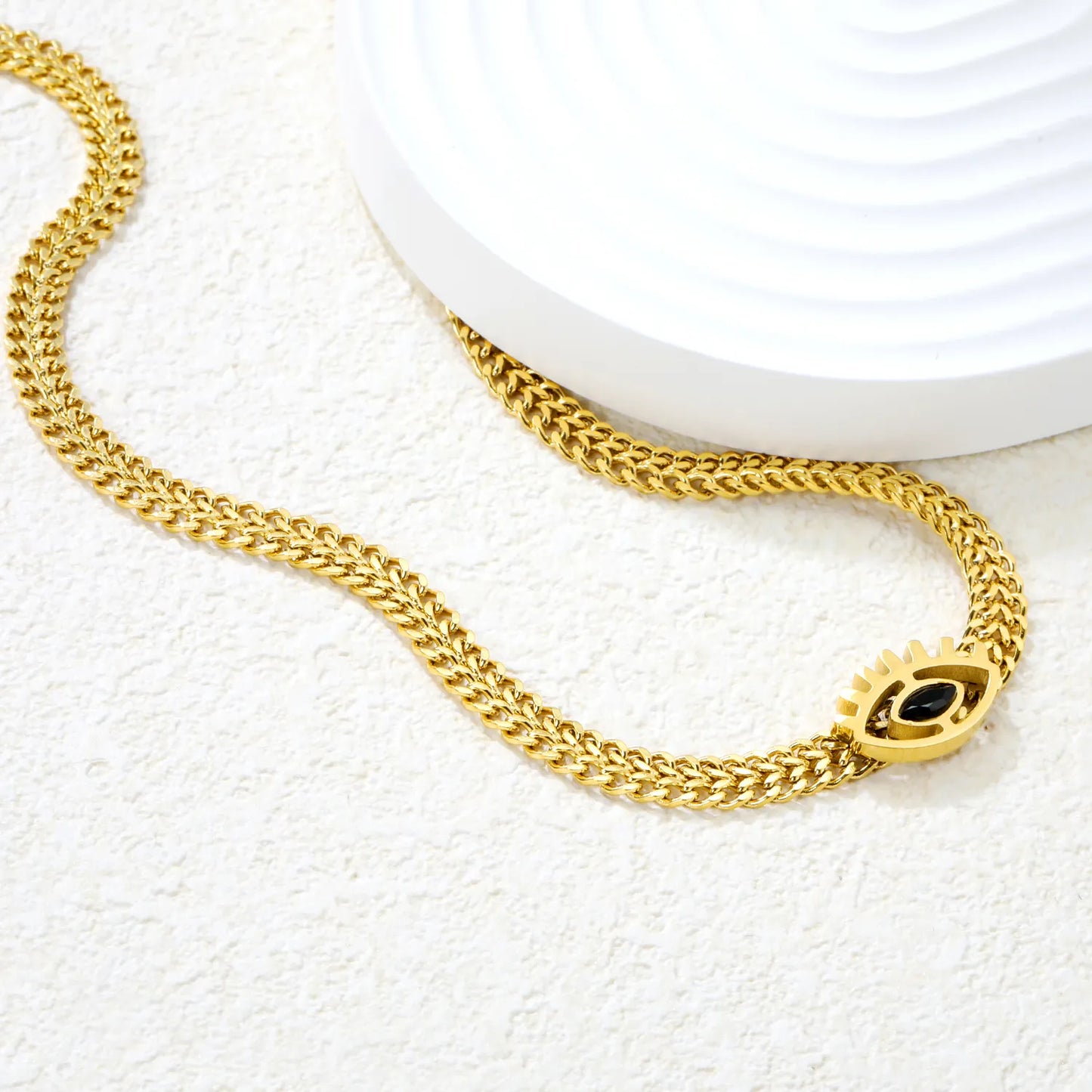 👁️ Wholesale 16.6x10.8mm Evil Eye Pendant Necklace | 5.3mm Chain 40+5cm | Gold Stainless Steel
