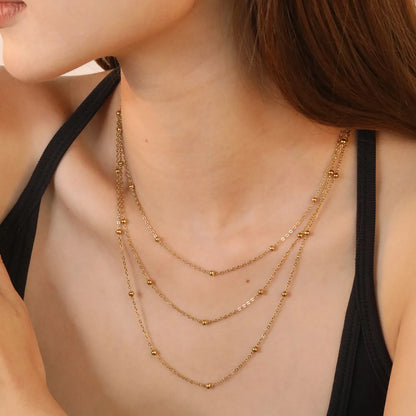 ✨ Wholesale Gold Stainless Steel Beaded Sweater Chain | 3mm Round Bead Snake Chain 40+45+50cm Lengths | 5cm Extender & 6mm Lobster Clasp