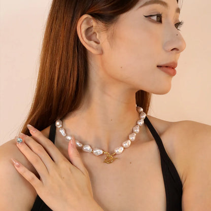 ✨ Wholesale Gold Baroque Pearl Necklace | 24pcs 11*15mm Faux Pearls + 25pcs 2.9mm Hollow Beads | 45cm OT Clasp Chain | Luxury Jewelry