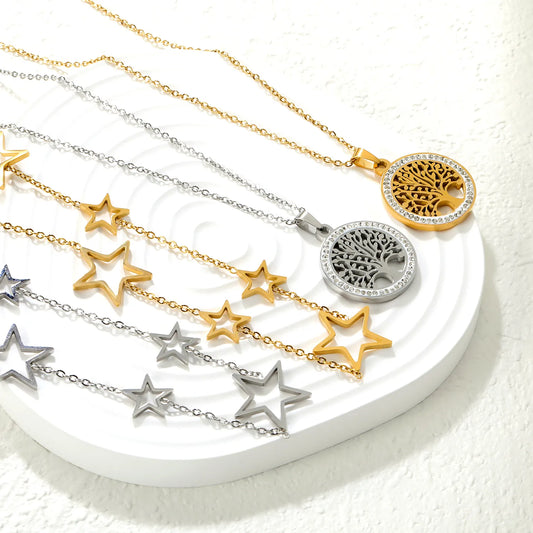 ✨ 18k gold plated Five-pointed Star Shape Stainless Steel Necklaces Wholesale (12+ Pieces) | Hypoallergenic & Tarnish-Free 🌍 | Trendy Pendants & Chains