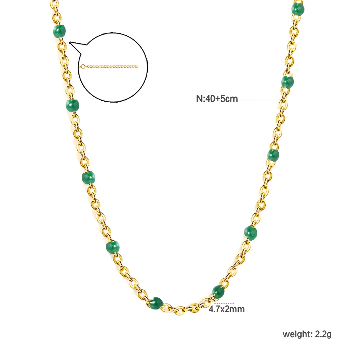 ✨ Wholesale Gold Stainless Steel Deep Green Resin Pendant Necklace | 0.4mm Twist Chain 40+5cm with 6mm Lobster Clasp