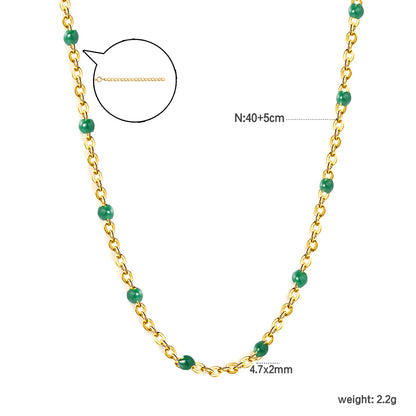 ✨ Wholesale Gold Stainless Steel Deep Green Resin Pendant Necklace | 0.4mm Twist Chain 40+5cm with 6mm Lobster Clasp