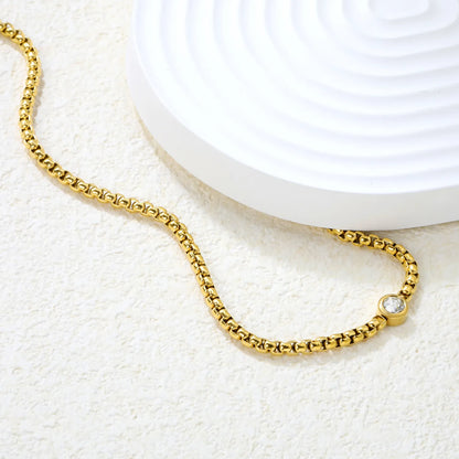 ✨ 6mm White Diamond Pendant Necklace 2.8mm Slim Chain 46+5cm | Stainless Steel Silver/Gold | Wholesale Minimalist Jewelry