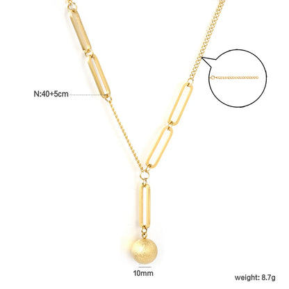 ✨Wholesale Paperclip Chain Necklace: 10mm Sand Bead Pendant + 40+5cm Adjustable | Steel/Gold Stainless Steel Bulk Jewelry