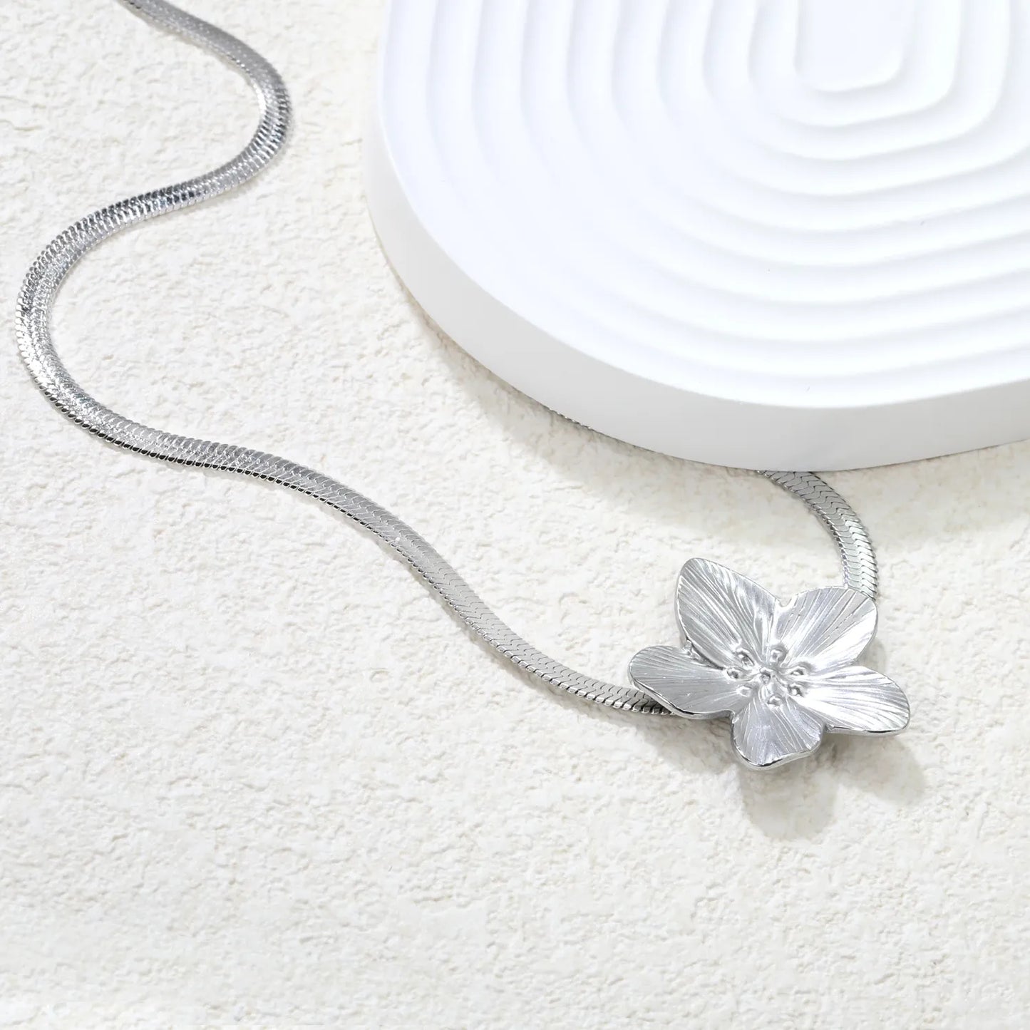 🌸 Wholesale 30.2x32.2mm Floral Pendant Necklace | 4mm Snake Chain 45+5cm | Steel/Gold