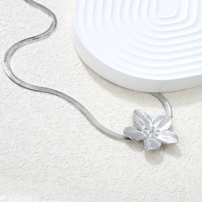 🌸 Wholesale 30.2x32.2mm Floral Pendant Necklace | 4mm Snake Chain 45+5cm | Steel/Gold