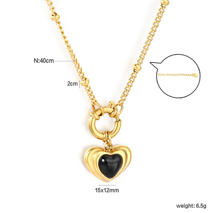 ✨ Wholesale Gold Stainless Steel Black Onyx Heart Necklace | 2.0mm Side Ball Chain 40cm | Elegant Minimalist Design