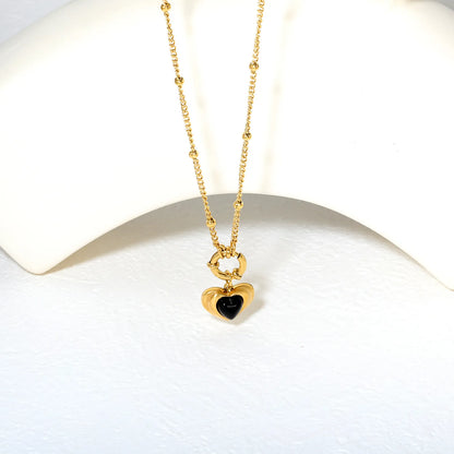 ✨ Wholesale Gold Stainless Steel Black Onyx Heart Necklace | 2.0mm Side Ball Chain 40cm | Elegant Minimalist Design