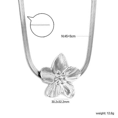 🌸 Wholesale 30.2x32.2mm Floral Pendant Necklace | 4mm Snake Chain 45+5cm | Steel/Gold
