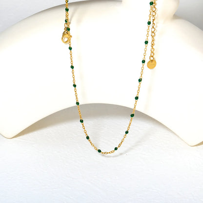 ✨ Wholesale Gold Stainless Steel Deep Green Resin Pendant Necklace | 0.4mm Twist Chain 40+5cm with 6mm Lobster Clasp