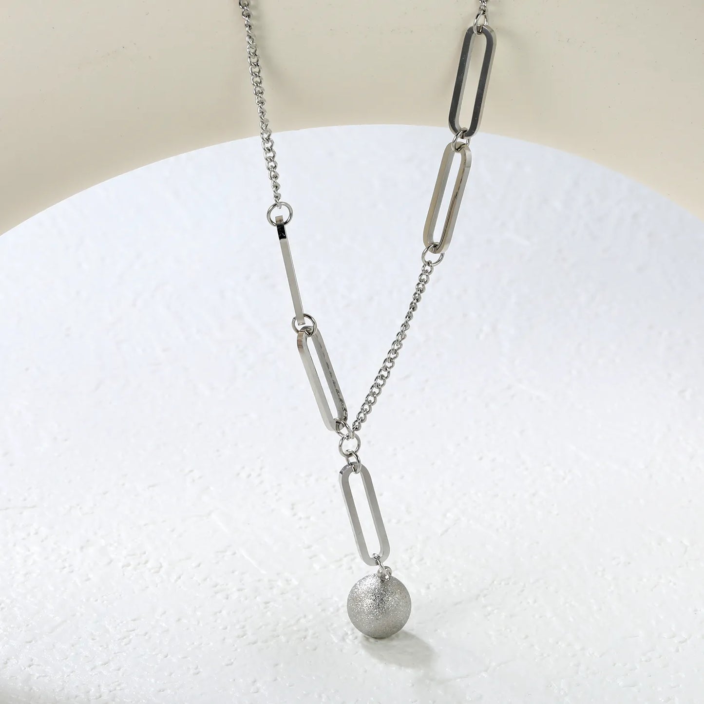 ✨Wholesale Paperclip Chain Necklace: 10mm Sand Bead Pendant + 40+5cm Adjustable | Steel/Gold Stainless Steel Bulk Jewelry