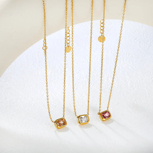 ✨ Wholesale 10x7mm Zircon Necklace | 3 Colors 40+5cm +6mm Tag Gold