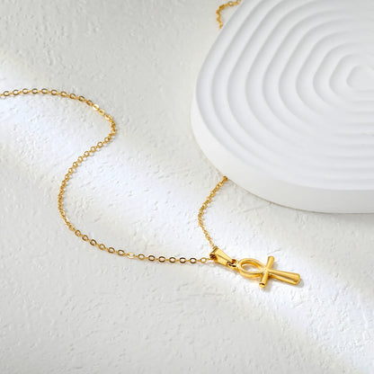 ✨ Wholesale 13.1x23mm Egyptian Cross Pendant Necklace | 0.4mm Chain 40+6cm | Gold Stainless Steel