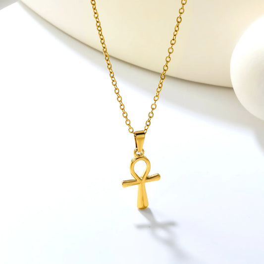 ✨ Wholesale 13.1x23mm Egyptian Cross Pendant Necklace | 0.4mm Chain 40+6cm | Gold Stainless Steel