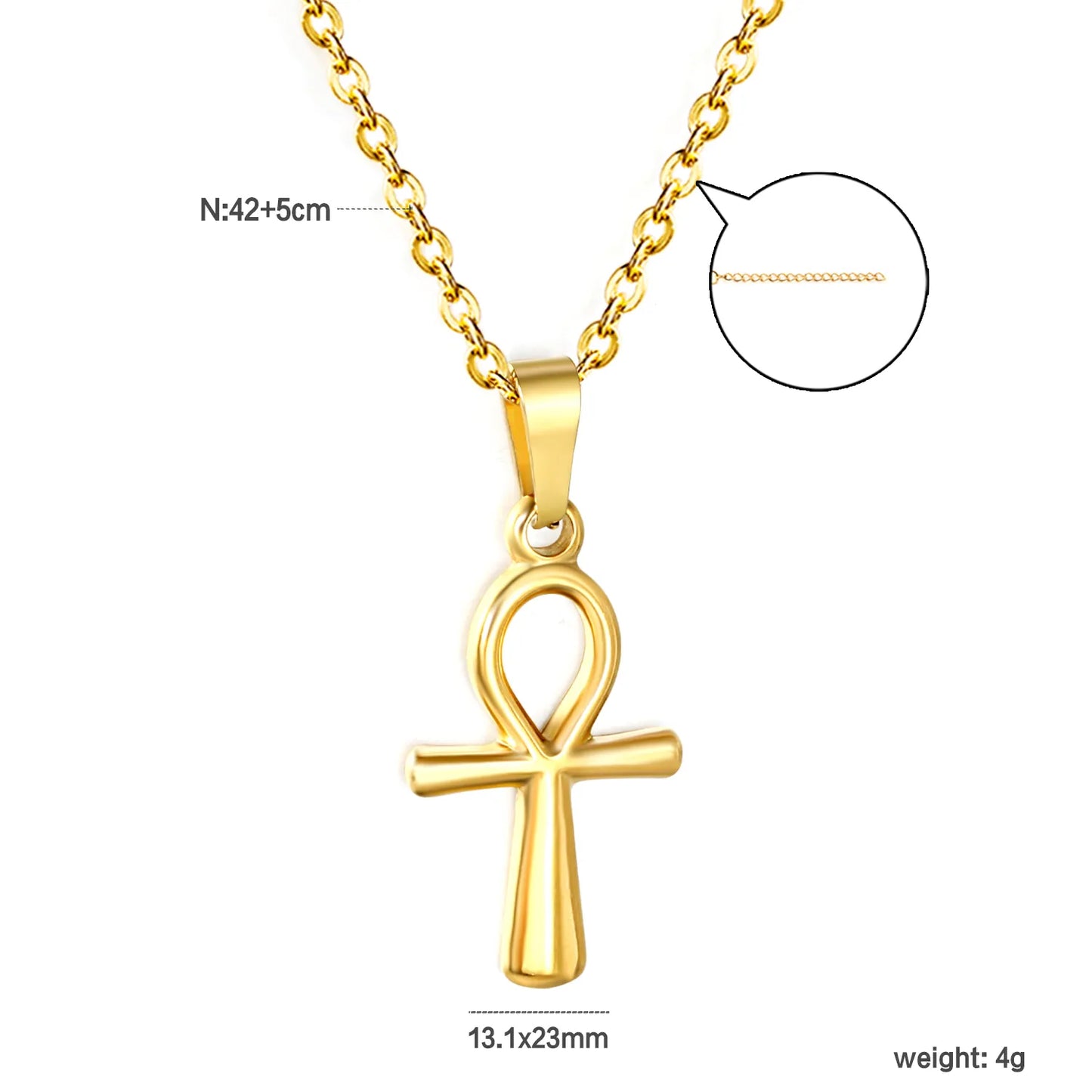 ✨ Wholesale 13.1x23mm Egyptian Cross Pendant Necklace | 0.4mm Chain 40+6cm | Gold Stainless Steel