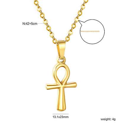 ✨ Wholesale 13.1x23mm Egyptian Cross Pendant Necklace | 0.4mm Chain 40+6cm | Gold Stainless Steel
