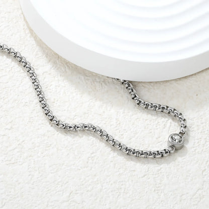 ✨ 6mm White Diamond Pendant Necklace 2.8mm Slim Chain 46+5cm | Stainless Steel Silver/Gold | Wholesale Minimalist Jewelry