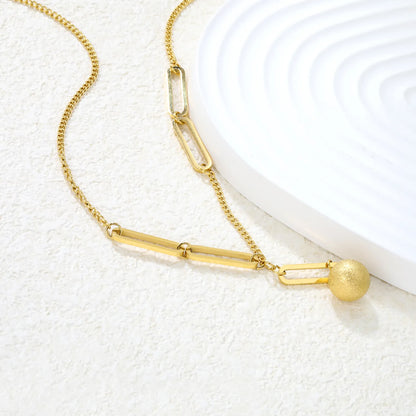 ✨Wholesale Paperclip Chain Necklace: 10mm Sand Bead Pendant + 40+5cm Adjustable | Steel/Gold Stainless Steel Bulk Jewelry