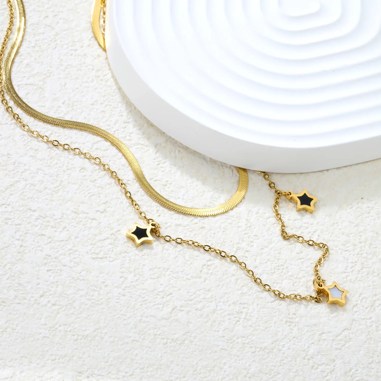 ✨ Wholesale Dual-Layer Star Necklace | 6.9+9mm Charm 40+45+5cm | Gold Snake Chain