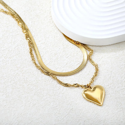 💛 Wholesale 20x22mm Heart Dual Chain | Blade+Liquid 40+5cm Gold