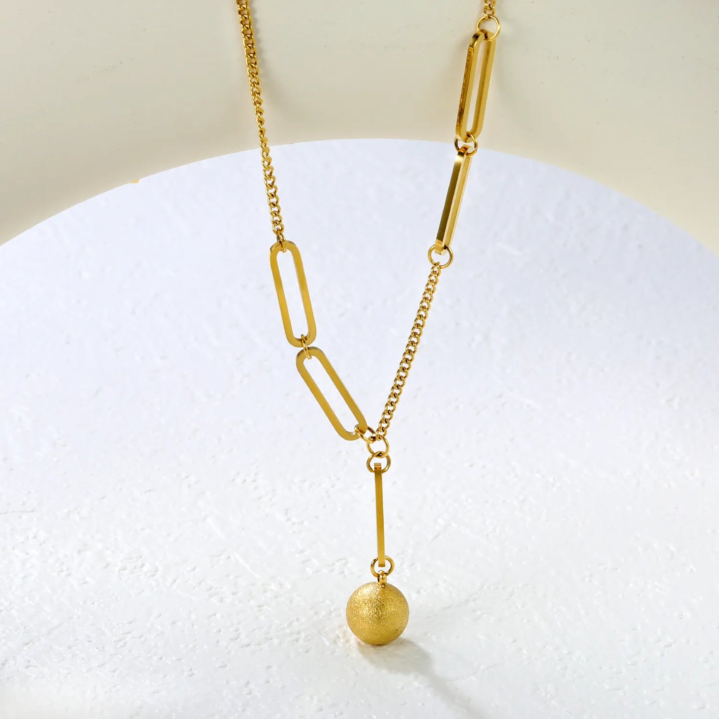 ✨Wholesale Paperclip Chain Necklace: 10mm Sand Bead Pendant + 40+5cm Adjustable | Steel/Gold Stainless Steel Bulk Jewelry