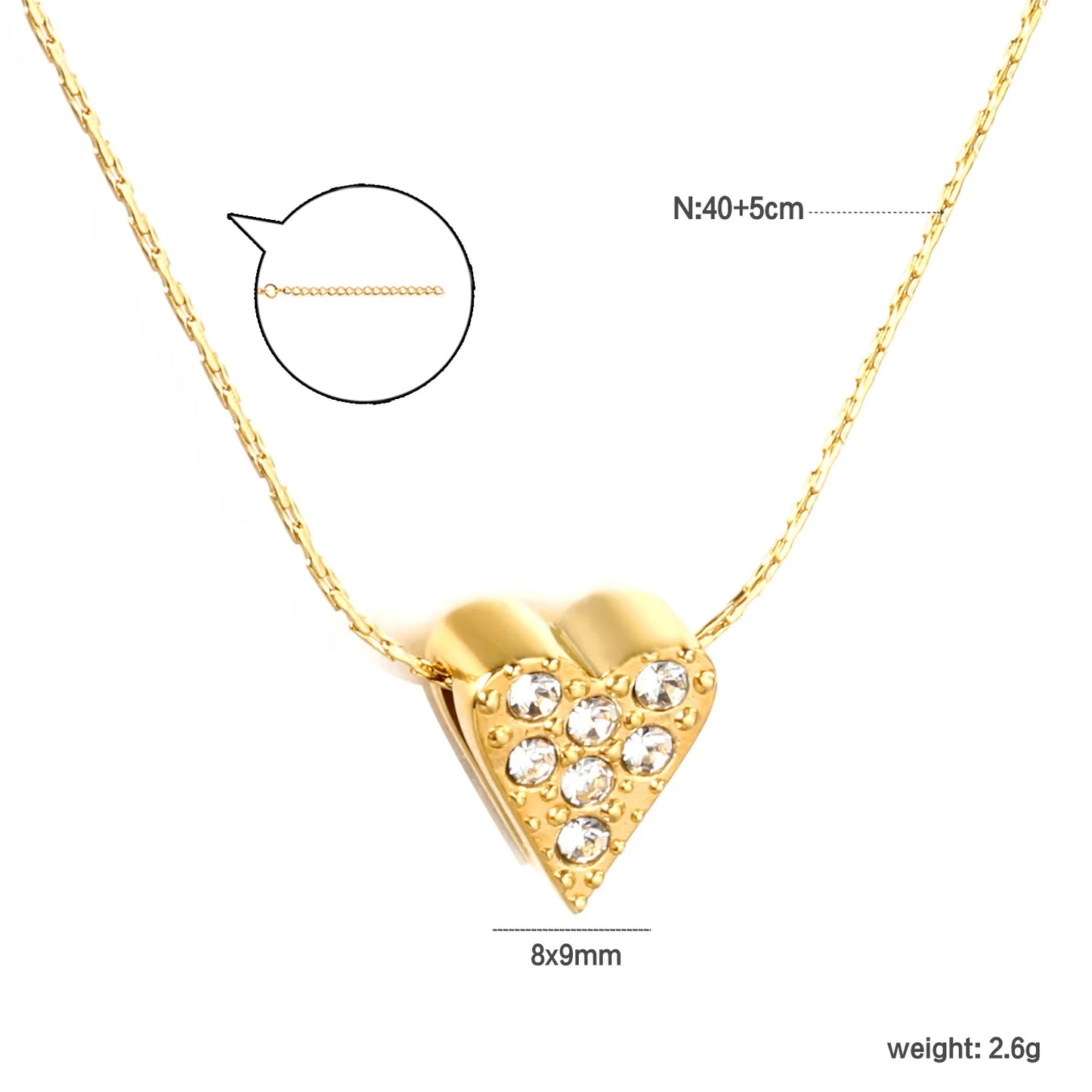 ✨Bulk Gold Heart Pendant Necklace – Sparkling Hollow Design | 8*9mm Size | 0.3mm Cross Round Chain | 40+5cm Adjustable (Wholesale Jewelry for Retailers)