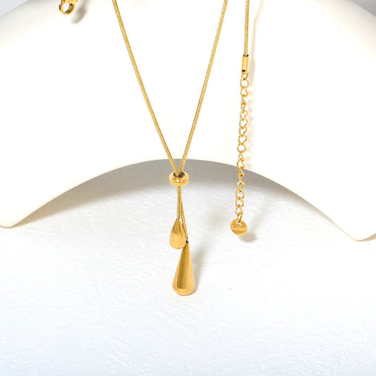 ✨ Wholesale Gold Stainless Steel Dual Charm Necklace | 5.4x10.8mm & 7.4x18.4mm Charms | 50+5cm Chain | 9.1g Lightweight Design
